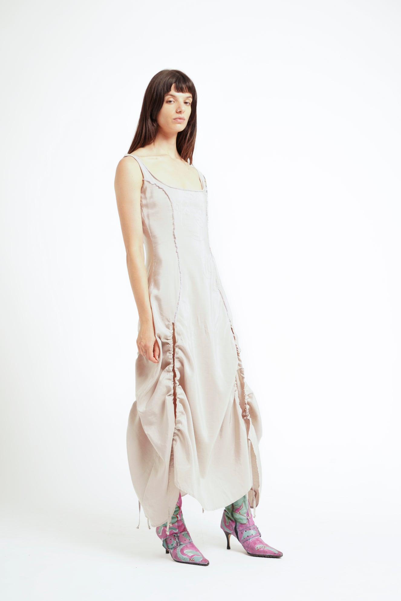 EMBROIDERED DRESS WITH GATHERED SLITS (made to order)