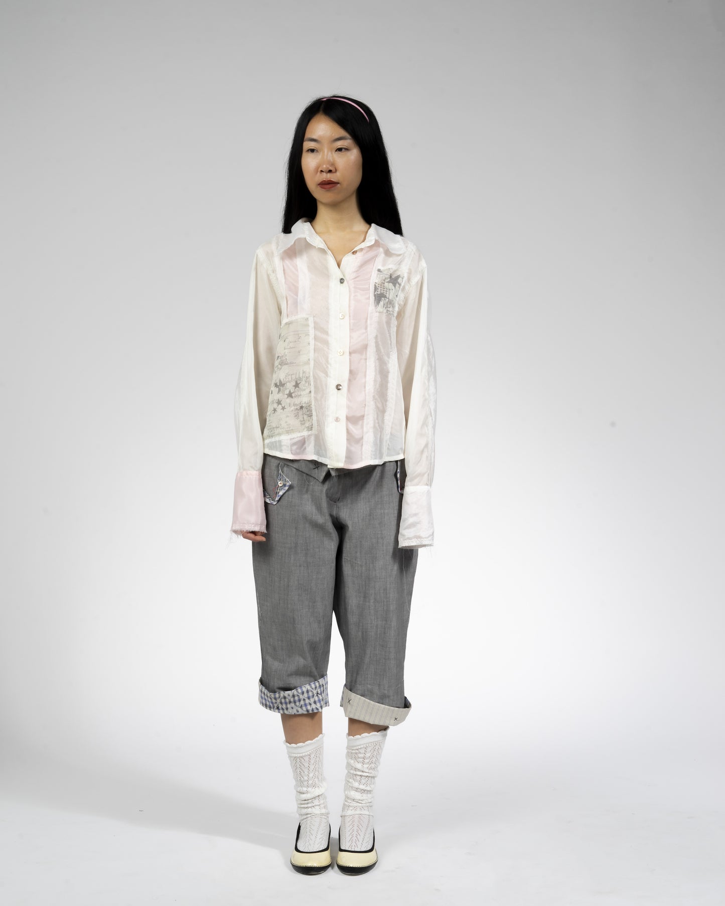 Semisheer Patchwork shirt