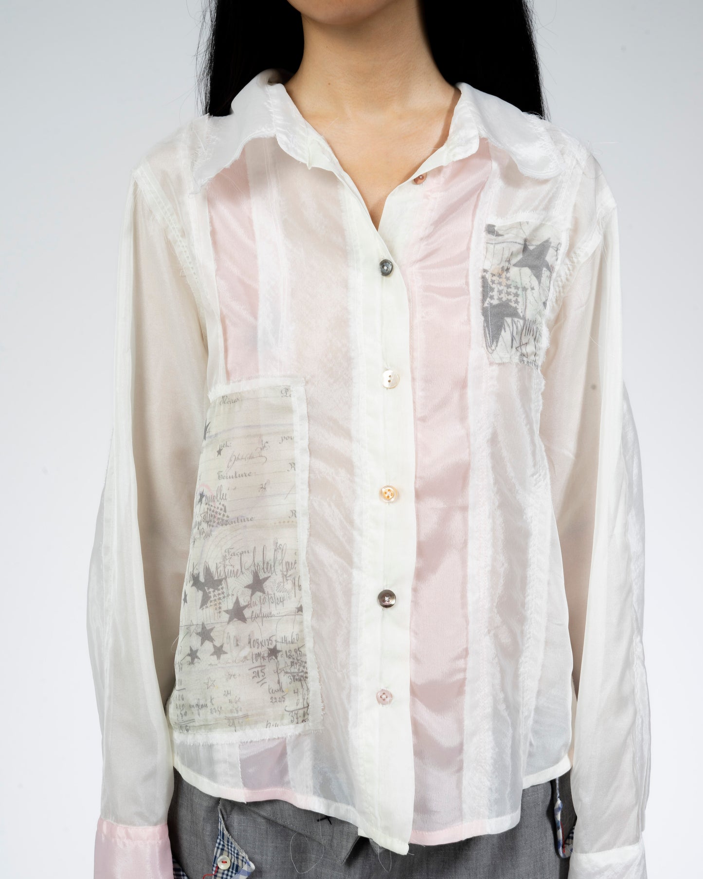 Semisheer Patchwork shirt