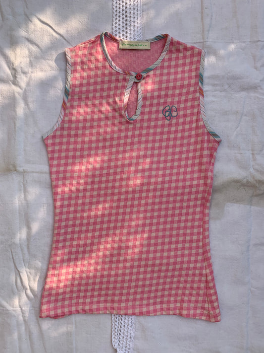 SLEEVE LESS POLO/PINK SQUARES
(ready to ship)